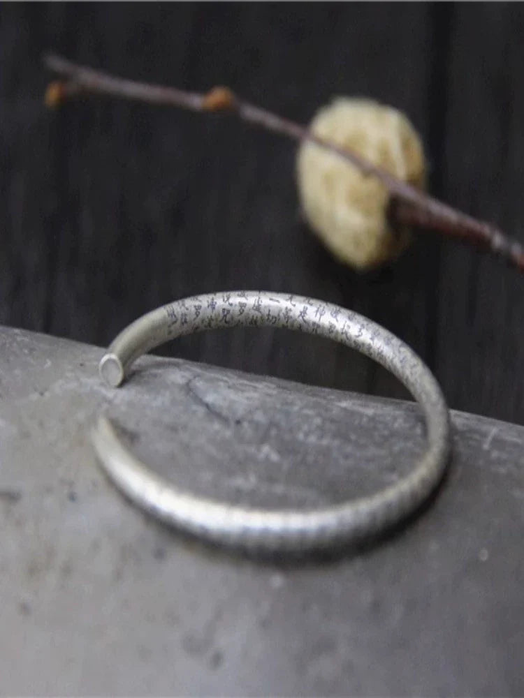 Pure Silver Heart Meridian Silver Bracelet Retro and Old Solid Men's and Women's Bracelets
