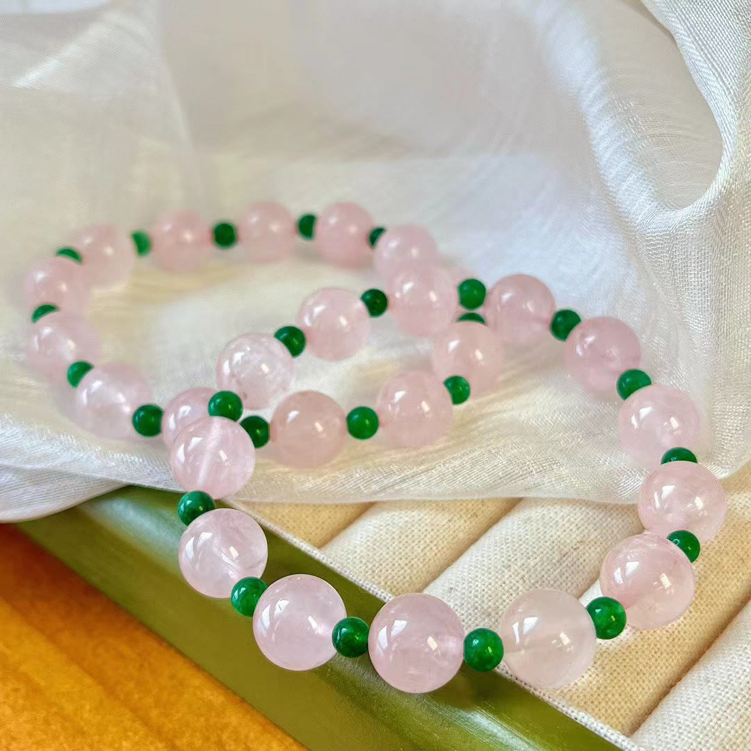 Natural Pink Crystal Contrasting Color Jadeite Quartzite Bracelet for Women