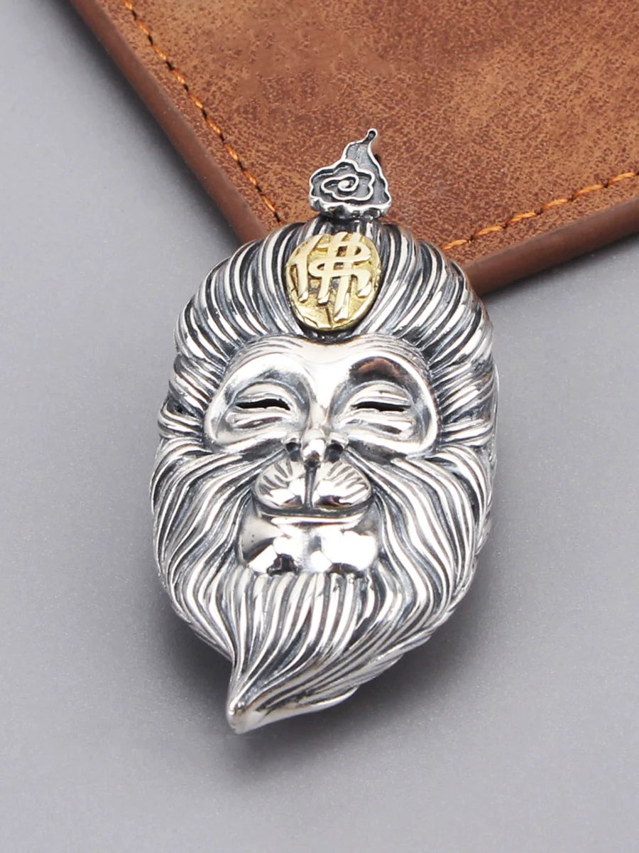 S925 Sterling Silver Sun Wukong Double-Sided Necklace - Buddha and Demon Pendant for Men