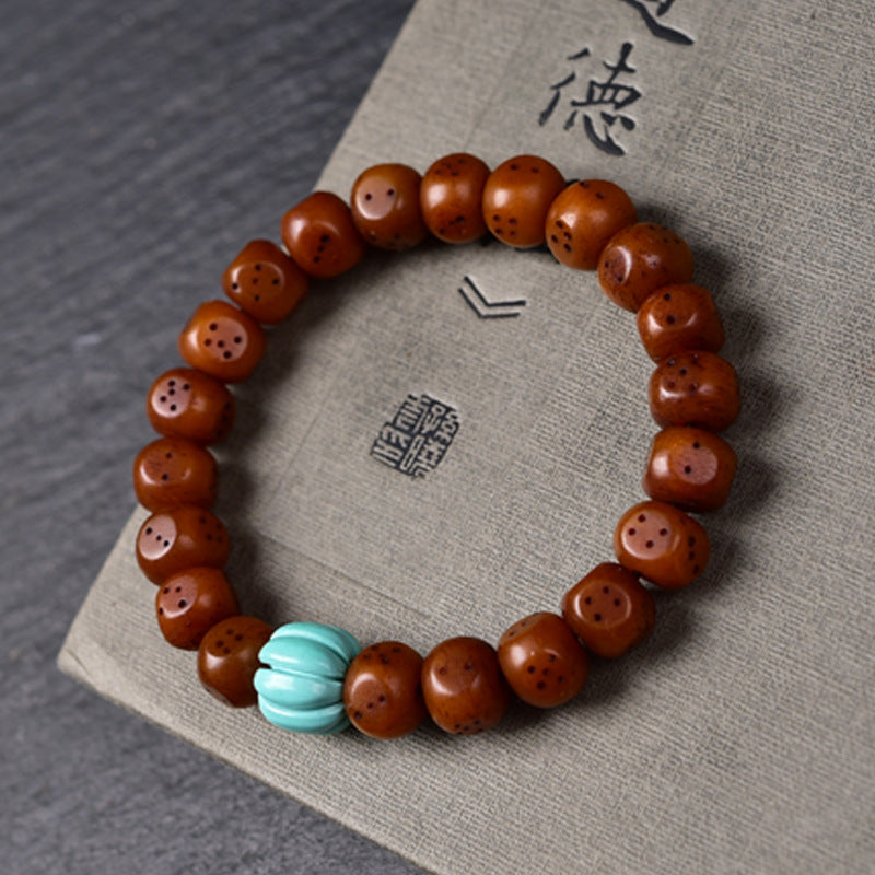 Natural Old Camel Bone Bracelet, Pure Hand-carved Dice Tibetan Bead Bracelet