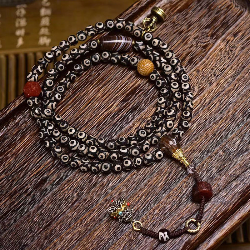 Natural Tiger Tooth Dzi Beads 108 Beads Mala Necklace