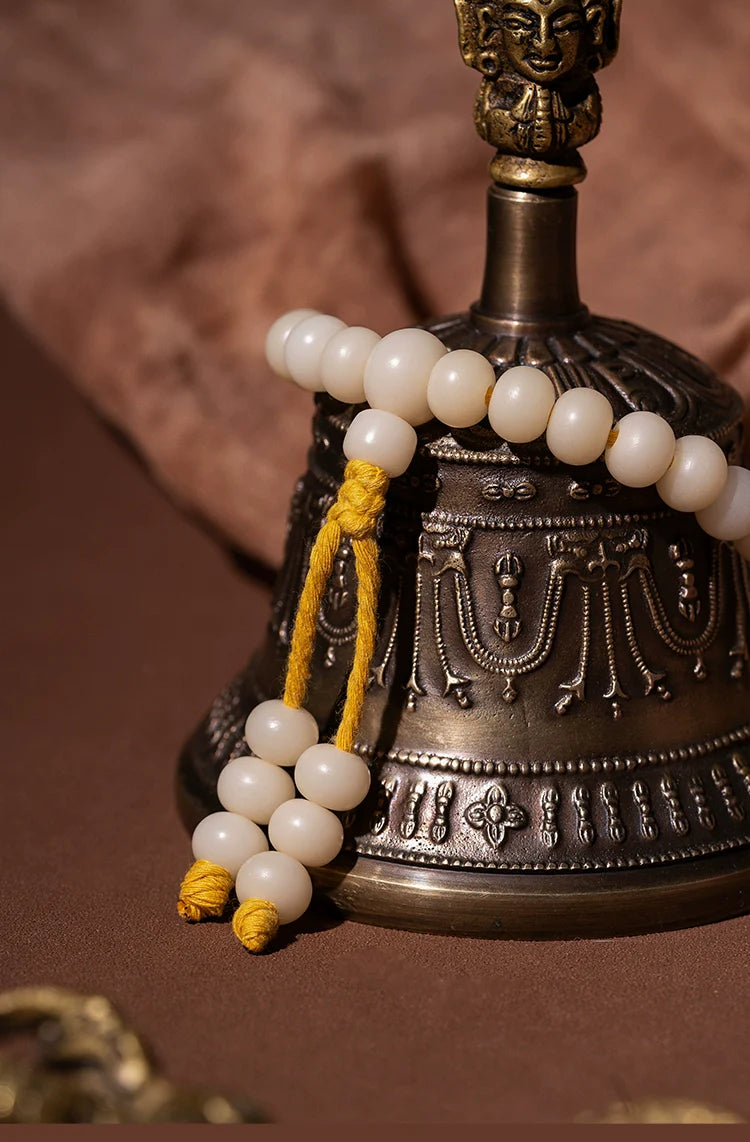 7.5mm*10mm White Jade Bodhi 108 Bead Mala Necklace