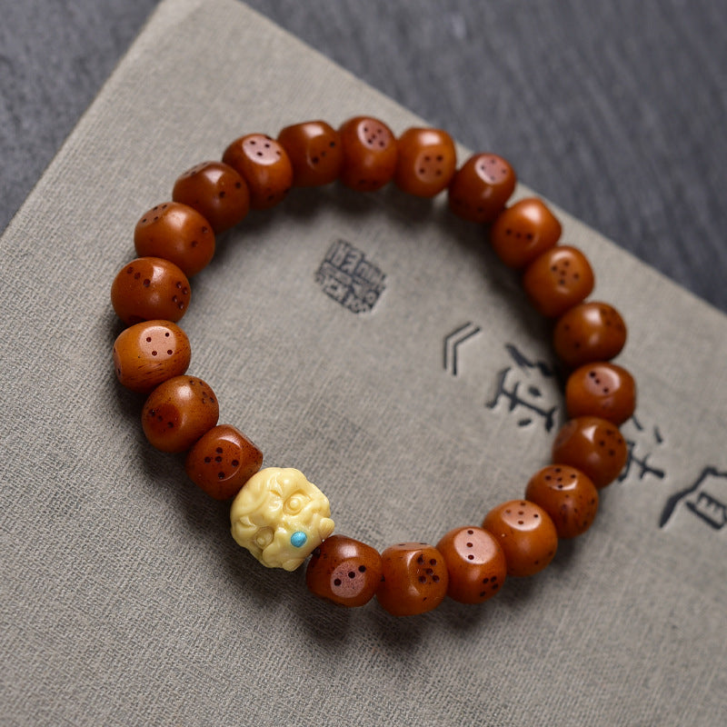 Natural Old Camel Bone Bracelet, Pure Hand-carved Dice Tibetan Bead Bracelet
