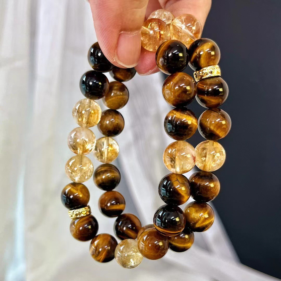 10MM Neues Maillard-Stil Natürliches Citrin-Armband Natürliches Tigerauge Premium-Armband