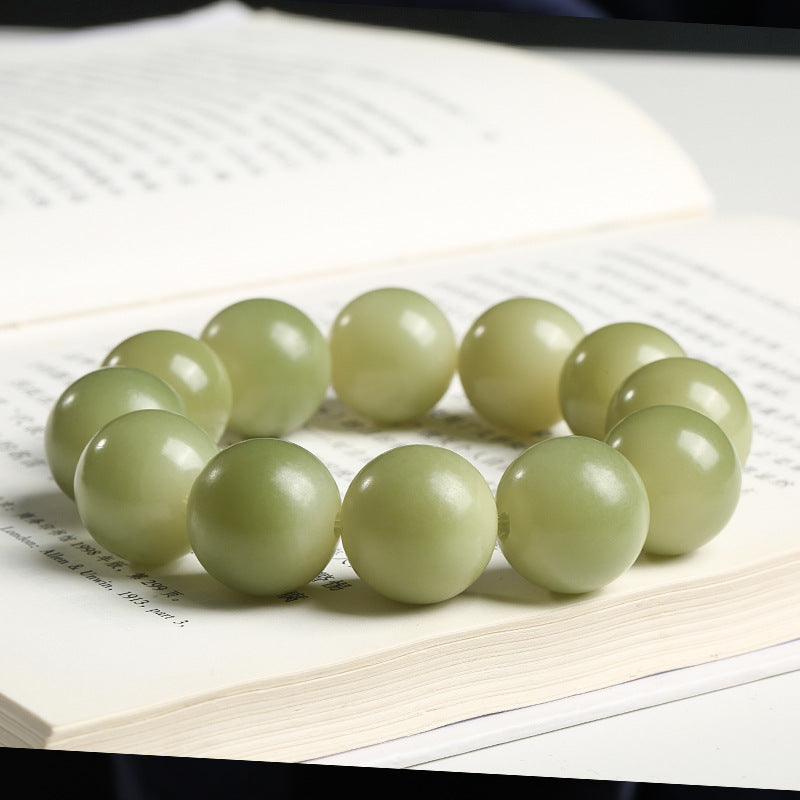 Natural Bodhi Buddha Beads Beads Large Green Jade Bodhi Round Bead Bracelet