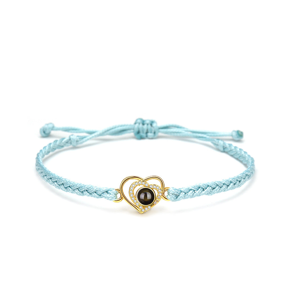 Double Heart Braided Bracelet with Photo Inside