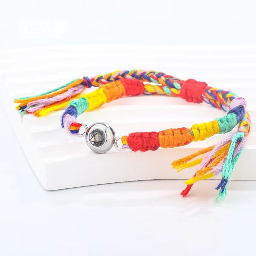 Personalized Rainbow Handmade Woven Photo Bracelet