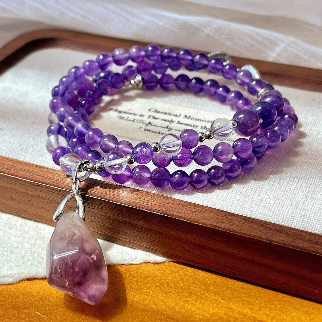 Natürliche Amethyst Halskette Handgefertigter Perlenanhänger Exquisite Schlüsselbeinkette