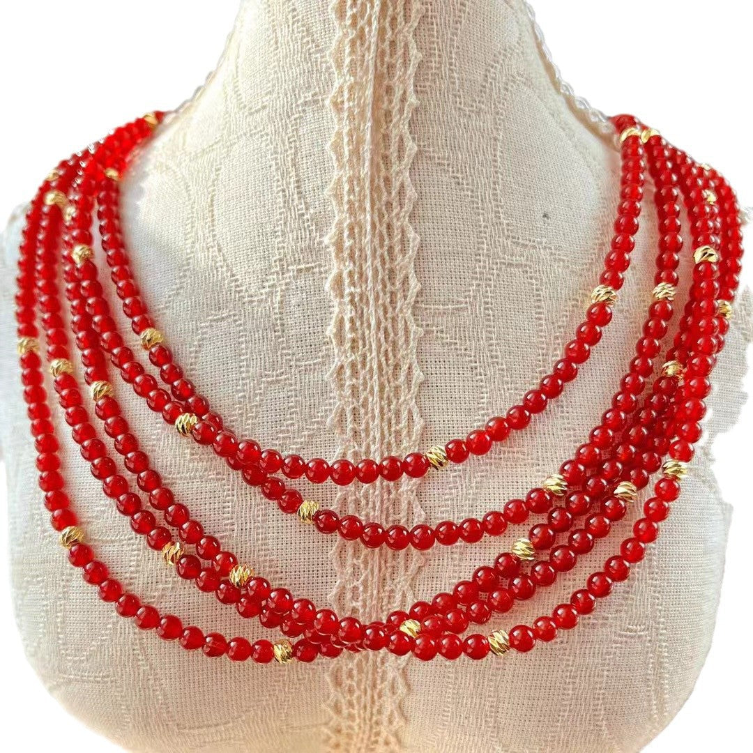 Collier en calcédoine rouge naturelle Pigeon Blood