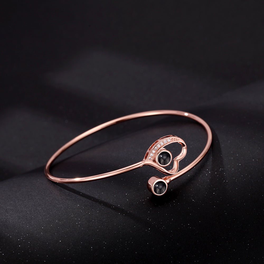 Personalized Asymmetrical Heart Photo Bangle Bracelet