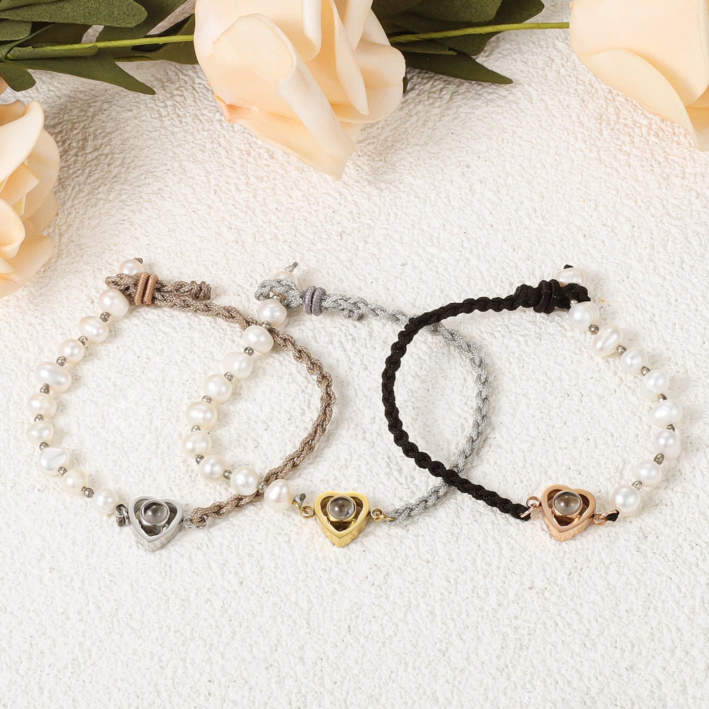 Personalized Pearl Woven Elegant Photo Bracelet