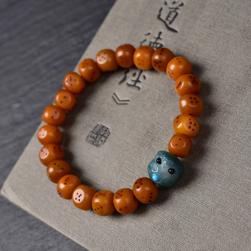 Natural Old Camel Bone Bracelet, Pure Hand-carved Dice Tibetan Bead Bracelet