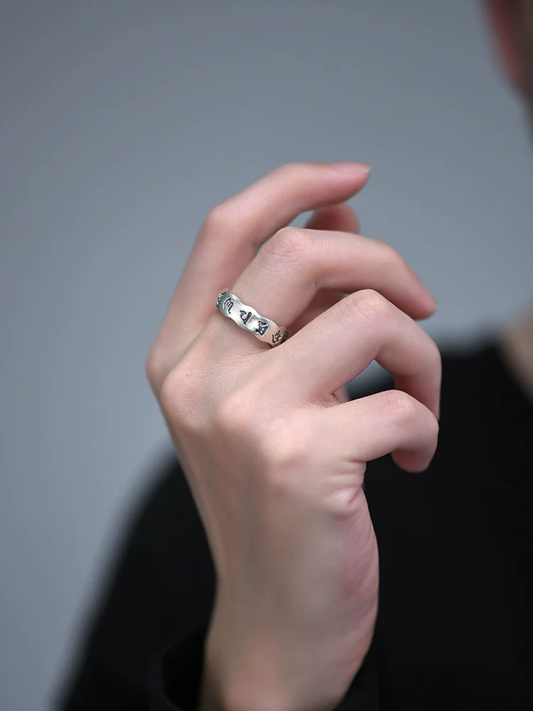 Tibetan Pure Silver Six-Syllable Mantra Couple Rings