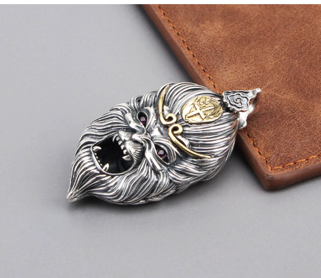 S925 Sterling Silver Sun Wukong Double-Sided Necklace - Buddha and Demon Pendant for Men