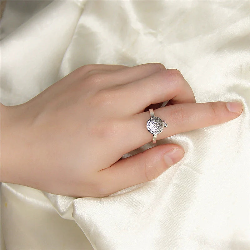 Bague mantra à six caractères en argent S925, ouverture réglable