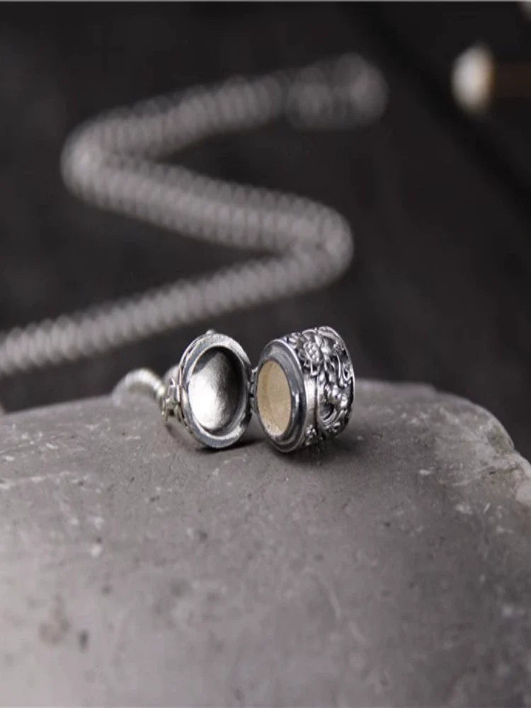 Pendentif en argent sterling S925, petite bouteille, motif lotus rétro, boîte Gawu