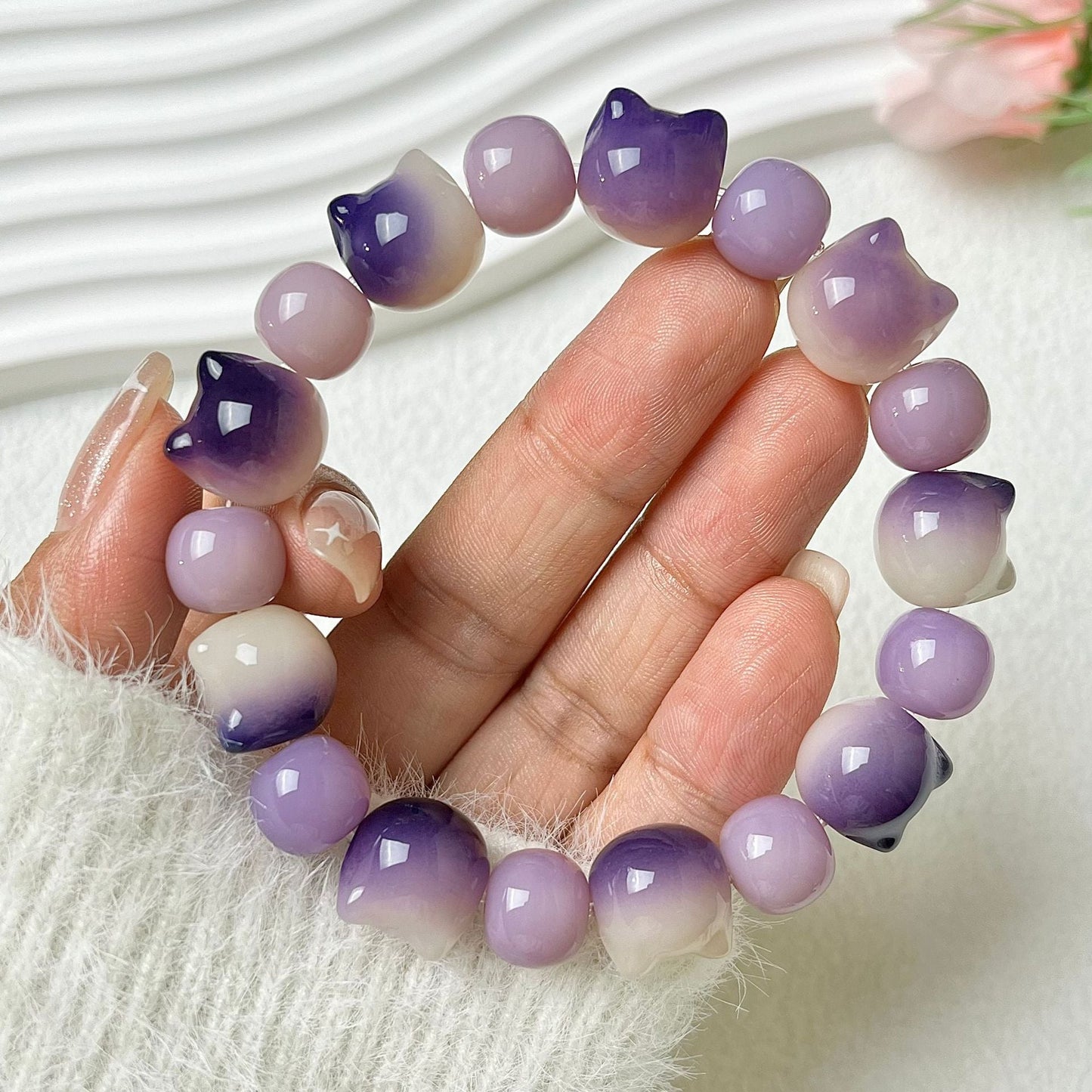 Small-Sized Colorful Adorable Cat Head Bodhi Bracelet
