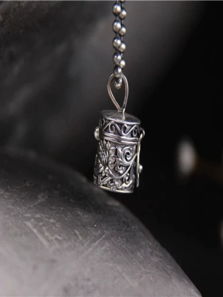 S925 Sterling Silver Retro Lotus Small Bottle Gawu Box Pendant