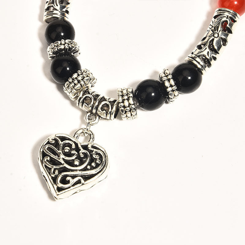 Healing Chakra Bracelet for Meditation Matte Agate Charm Heart Gemstone Health Bracelet