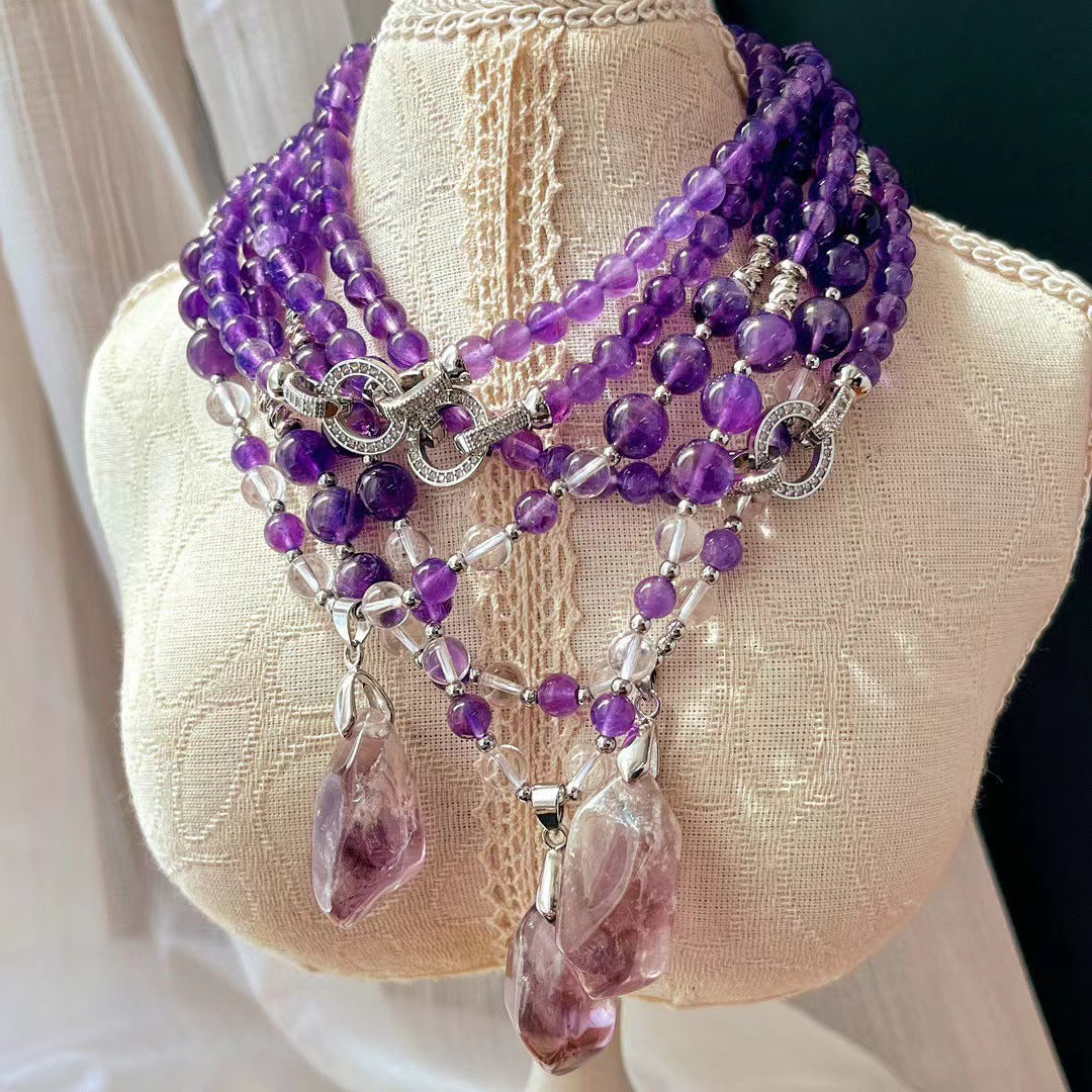 Natürliche Amethyst Halskette Handgefertigter Perlenanhänger Exquisite Schlüsselbeinkette