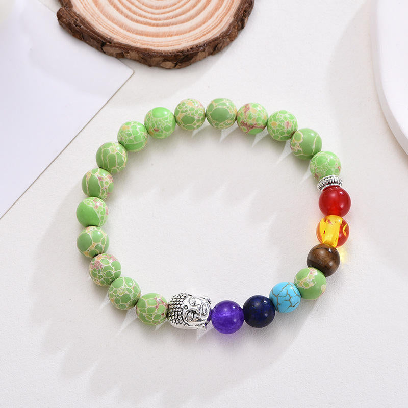 7 Chakra Stone Healing Beaded Buddha Charm Bracelet Crystal Energy Bracelet Adjustable 8mm