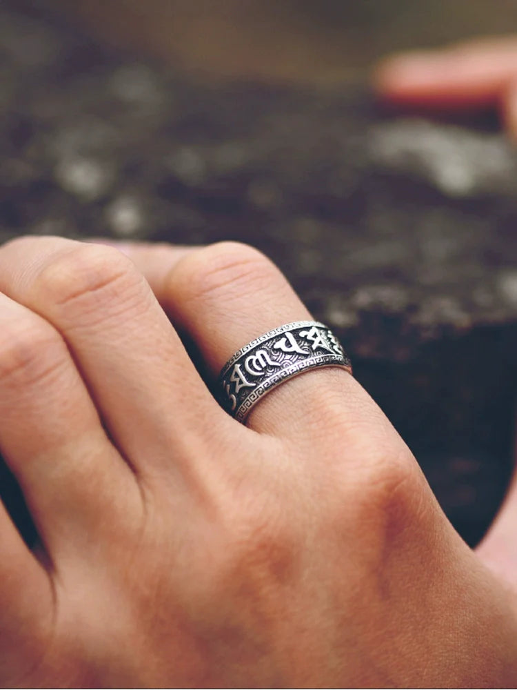 Adjustable 925 Silver Six-Syllable Mantra Ring