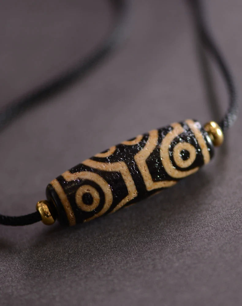 Tibetan Nine-Eyed Beads Pendant Unisex Dzi Beads Necklace