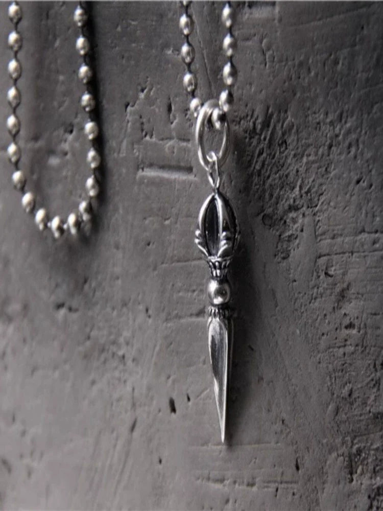 Collier pendentif rétro en argent sterling S925 avec pilon Vajra