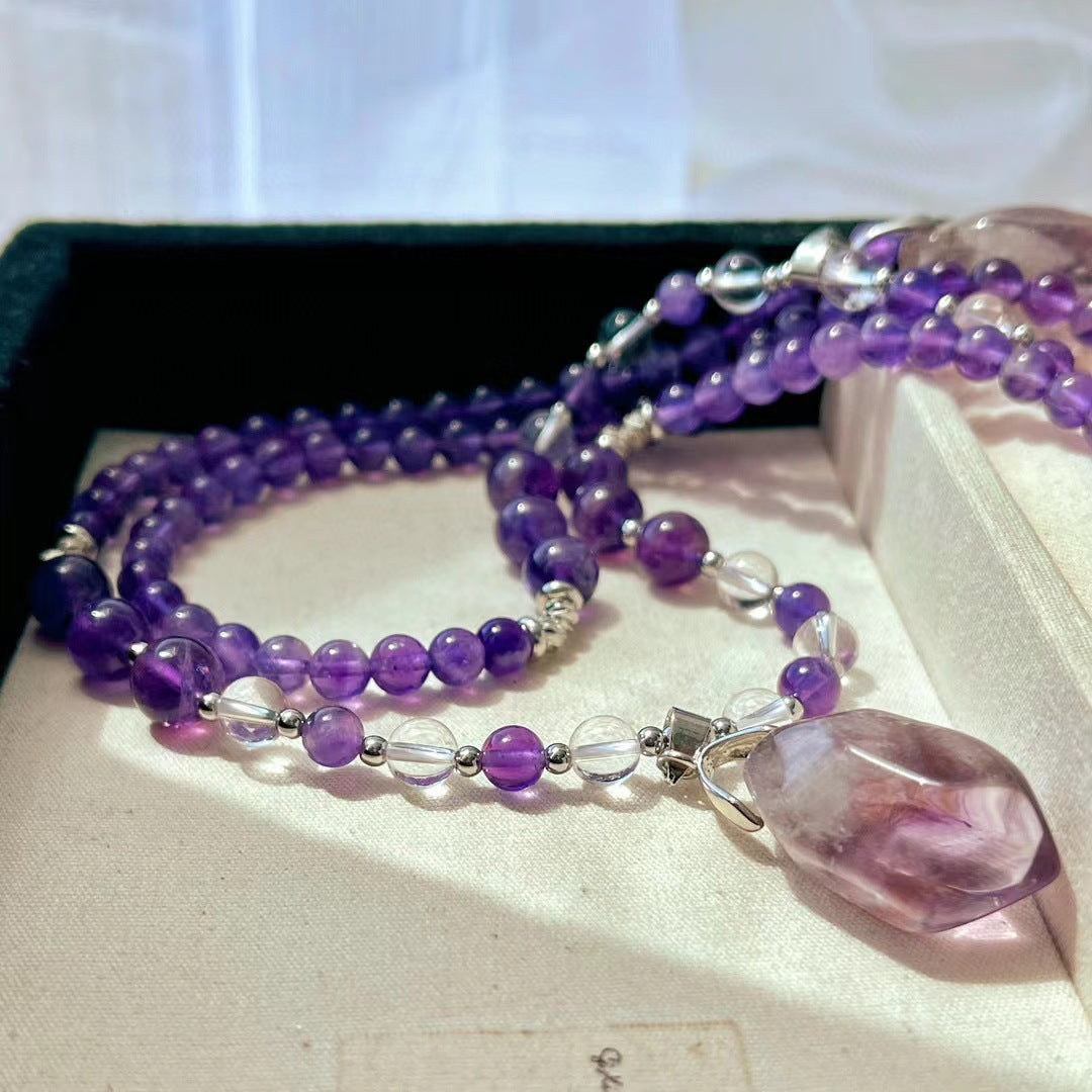 Natürliche Amethyst Halskette Handgefertigter Perlenanhänger Exquisite Schlüsselbeinkette