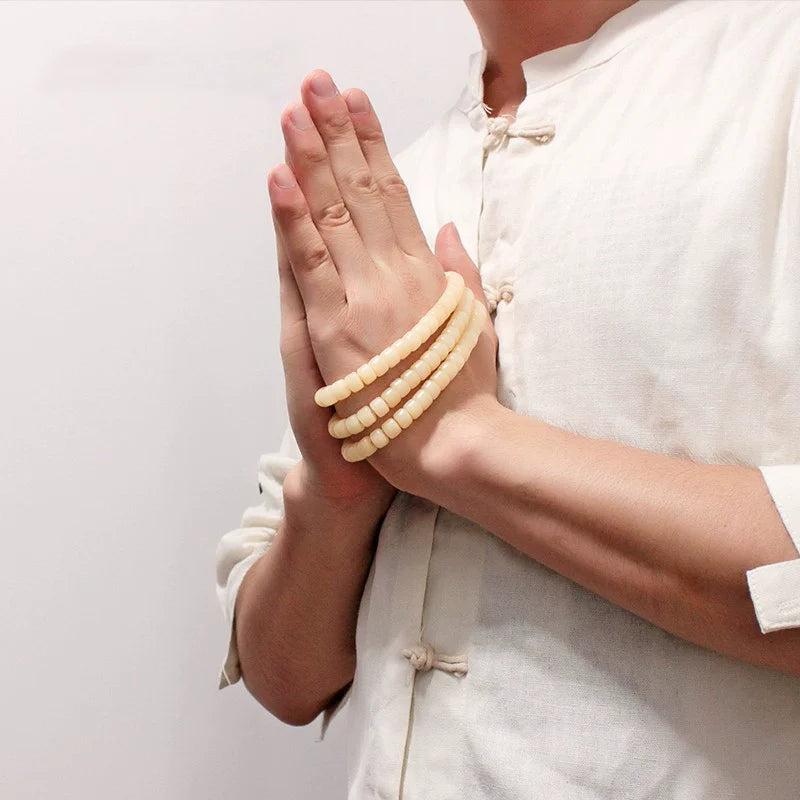 Tibetan-style Deer Bone Bracelet 108 Beads Mala for Meditation and Peace