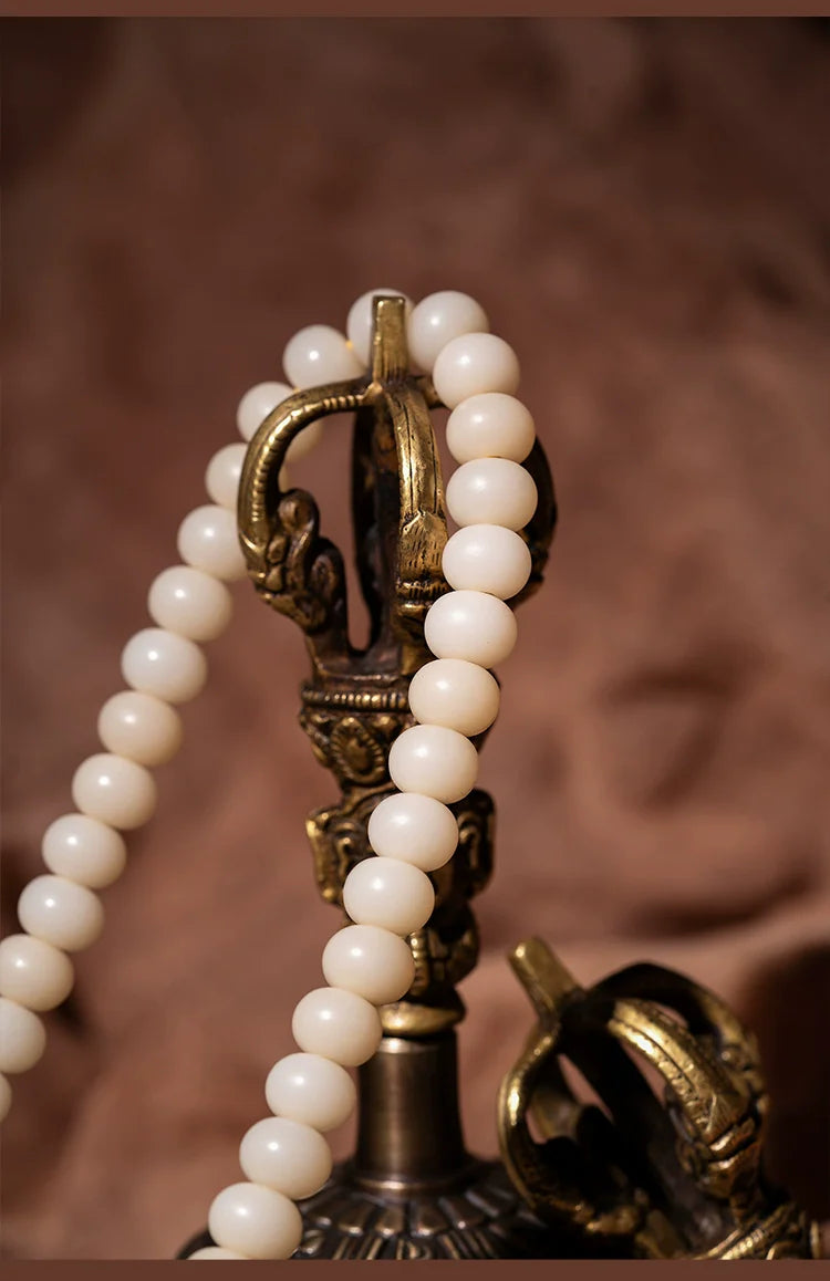 7.5mm*10mm White Jade Bodhi 108 Bead Mala Necklace