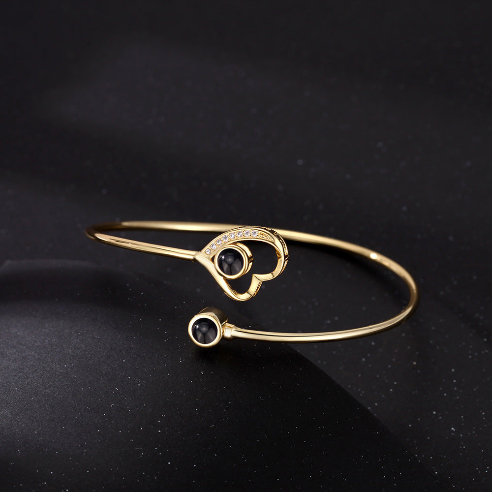 Personalized Asymmetrical Heart Photo Bangle Bracelet
