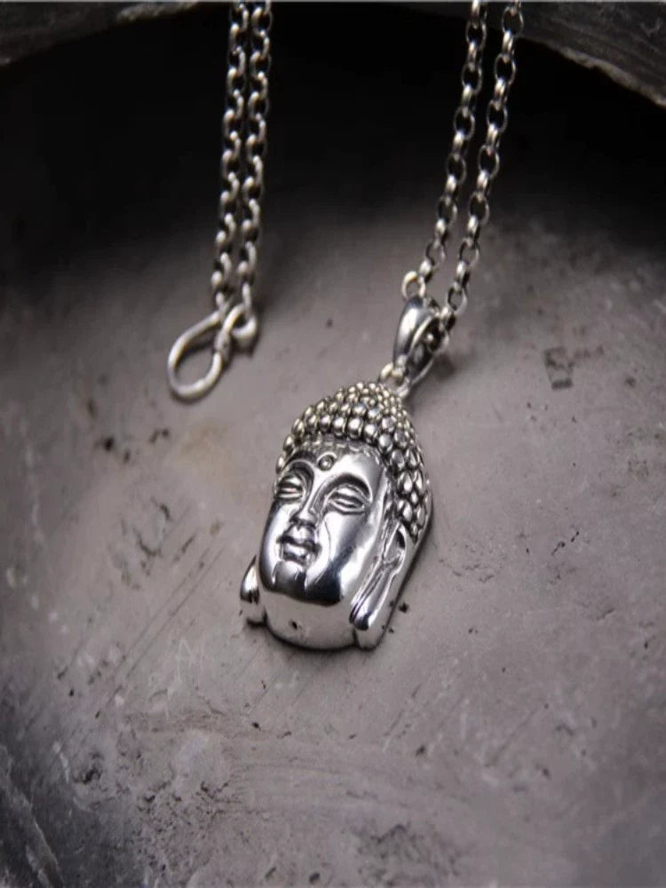 Buddha Sakyamuni Buddha Statue Pendant S925 Sterling Silver Carved Bodhisattva Buddha Head Pendant