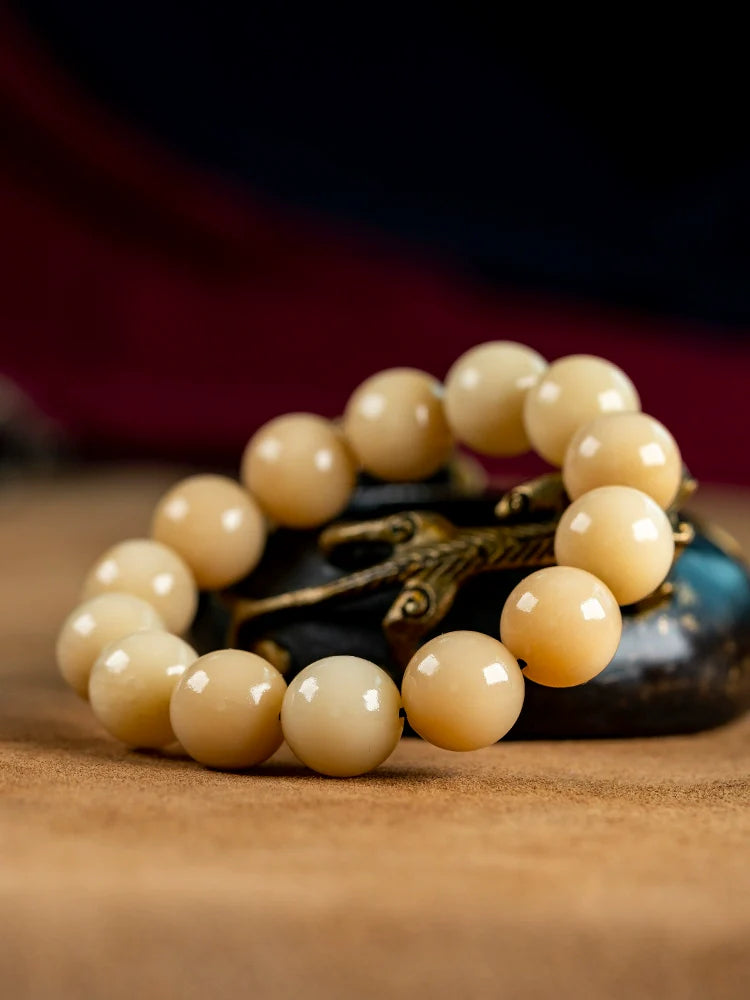 Natural Old Camel Bone Buddha Bead Bracelet 15-16mm