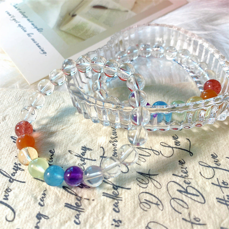 Natural Crystal Bracelet for Girls New Colorful Crystal Gradient Rainbow Bracelet