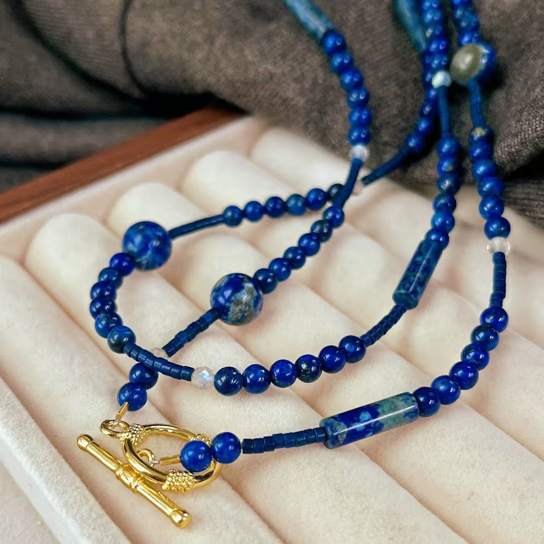 Hochwertige natürliche Lapislazuli-Halskette, handgefertigte Perlenkette