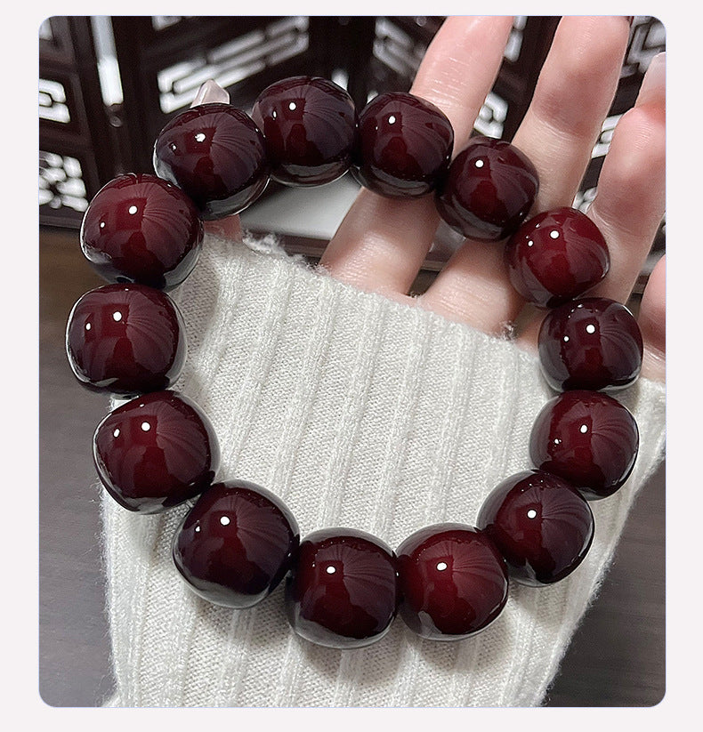 Bracelet en graines de Bodhi de grande taille couleur cerise