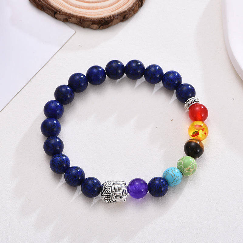 7 Chakra Stone Healing Beaded Buddha Charm Bracelet Crystal Energy Bracelet Adjustable 8mm