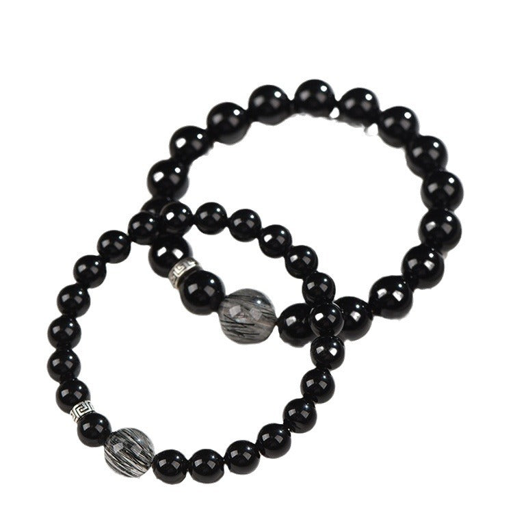 Natural Obsidian Bracelet Handmade Beaded Couple Crystal Jewelry
