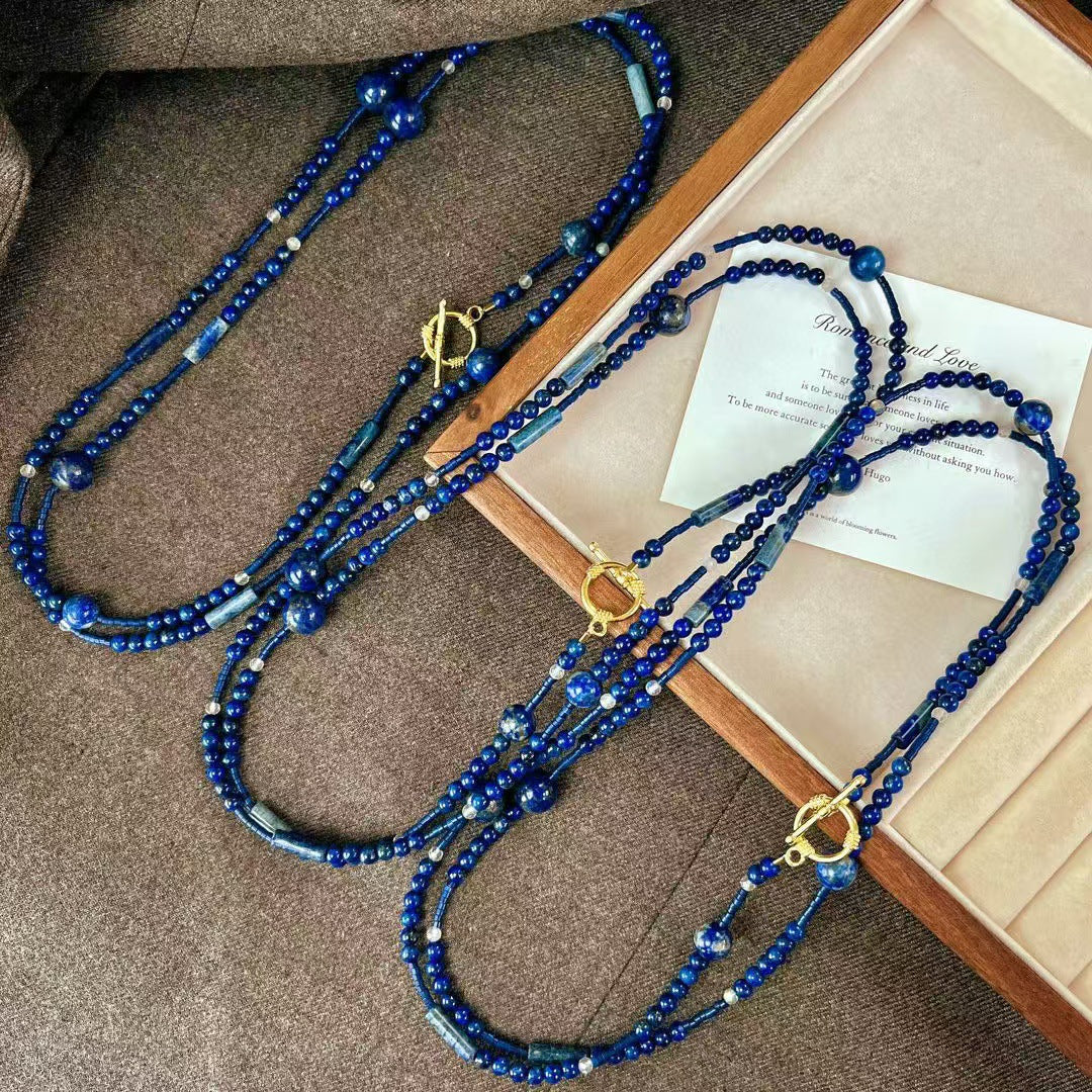Hochwertige natürliche Lapislazuli-Halskette, handgefertigte Perlenkette