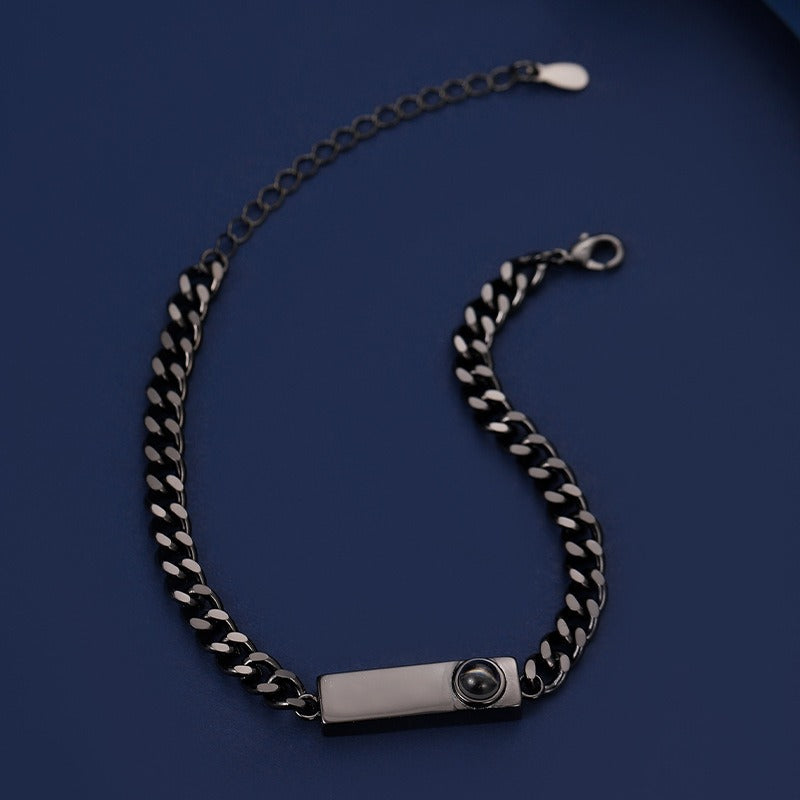 Bracelet photo personnalisé en acier inoxydable avec chaîne cubaine gravée