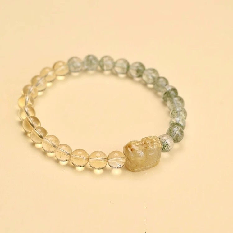 Natural Green Phantom Quartz and Citrine Pixiu Bracelet