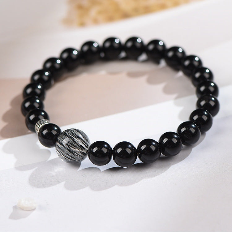 Natural Obsidian Bracelet Handmade Beaded Couple Crystal Jewelry