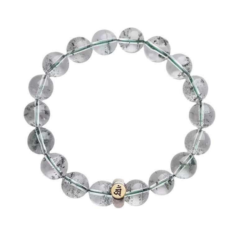 Bracelet fantôme vert naturel en argent 925 et perles de cristal