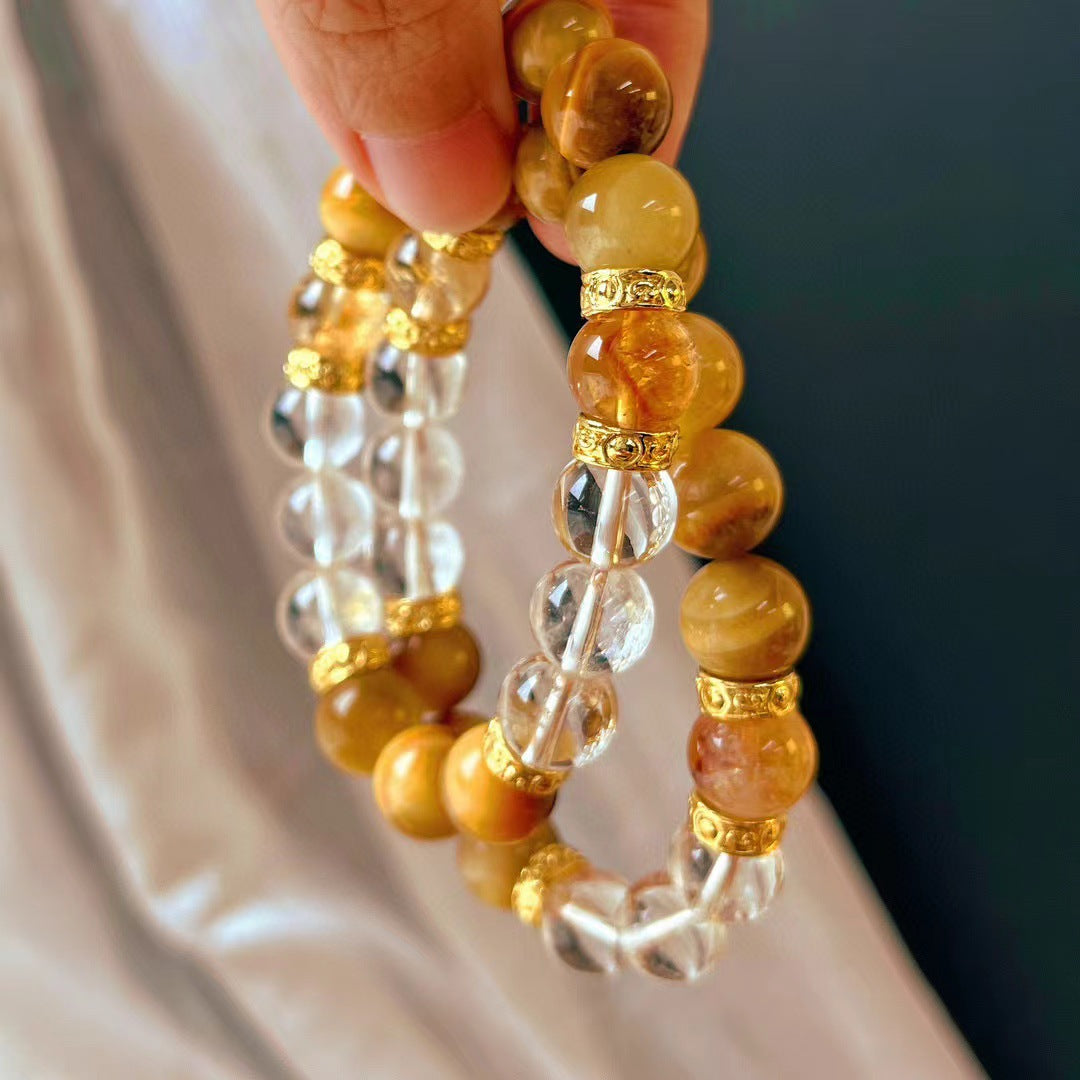Hochwertiges Armband aus natürlichem Tigerauge-Stein, natürliches Citrin-weißes Kristallarmband, handgefertigtes Armband