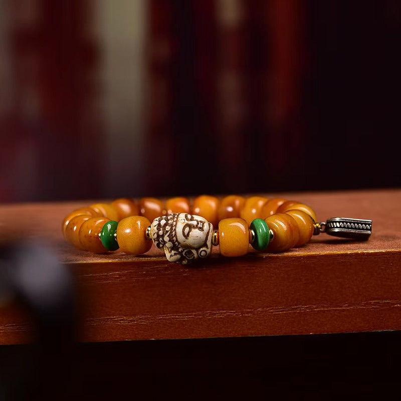 Tibetan Yak Bone Bracelet with Recycled Tibetan Bone Guanyin Pendant – Spiritual & Cultural Handcrafted Bracelet