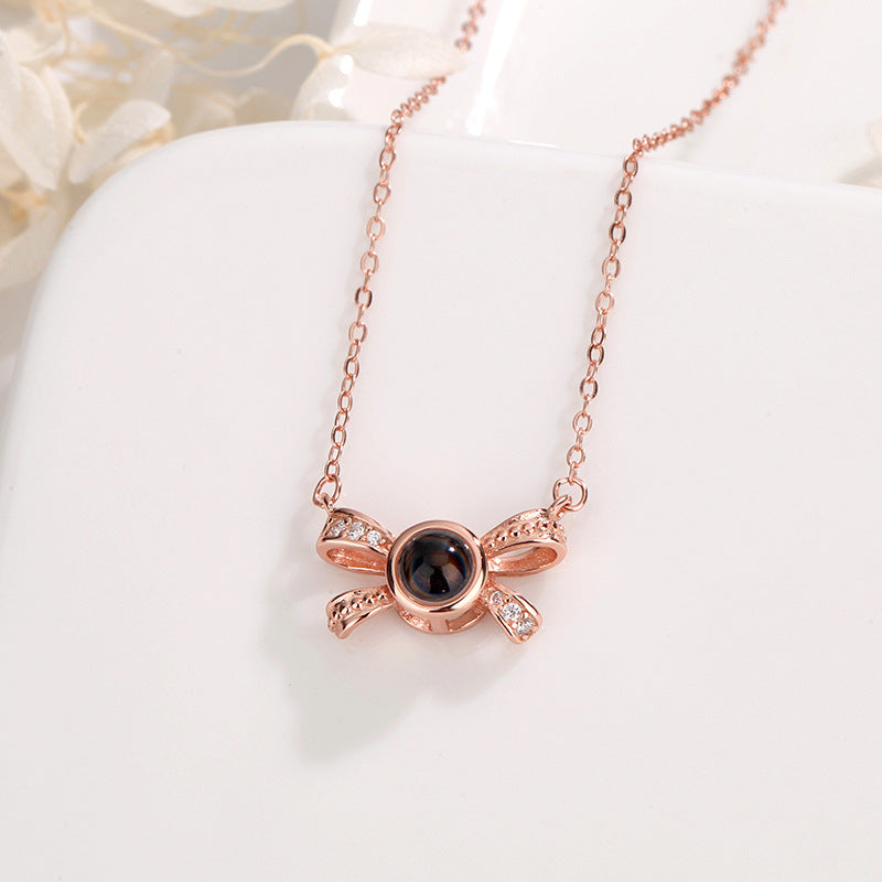 Lovely bow Necklace with Hidden Photo