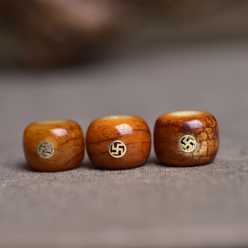Natural Tibetan Area Return Old Material Camel Bone Loose Beads Inlaid with Swastika Waist Beads Top Beads Wenwan Buddha Beads Bracelet Accessories