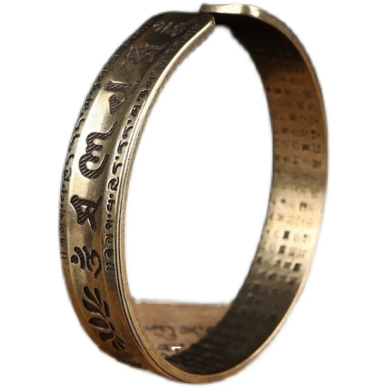 Bracelet tibétain en cuivre avec mantra à six caractères et lotus