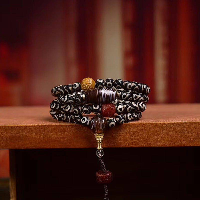 Natural Tiger Tooth Dzi Beads 108 Beads Mala Necklace
